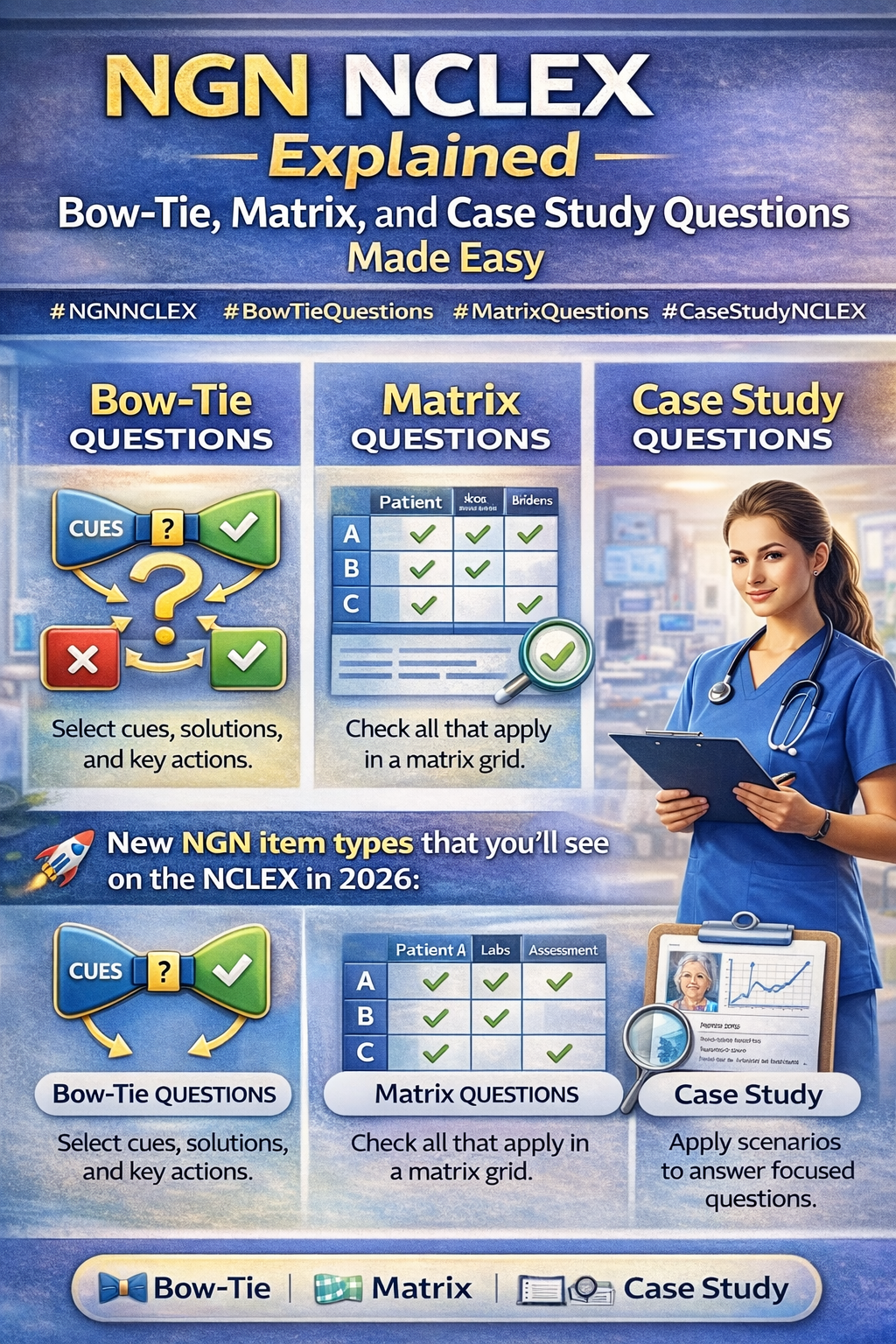 NGN NCLEX Exam Explained: Bow-Tie, Matrix, and Case Study Questions Made Easy NCLEX Exam
